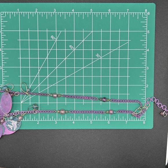 Vintage Turquoise Purple Metal Dangles Chain Dolphin Necklace Dangle Earrings - Picture 12 of 14